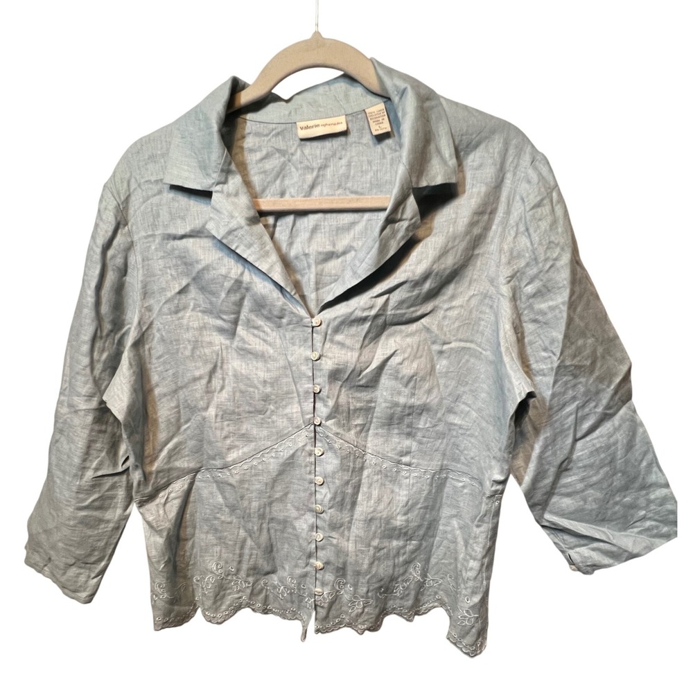 Valerie Separates Linen Button Down‎ Embroidered Top Shirt Women's Size L